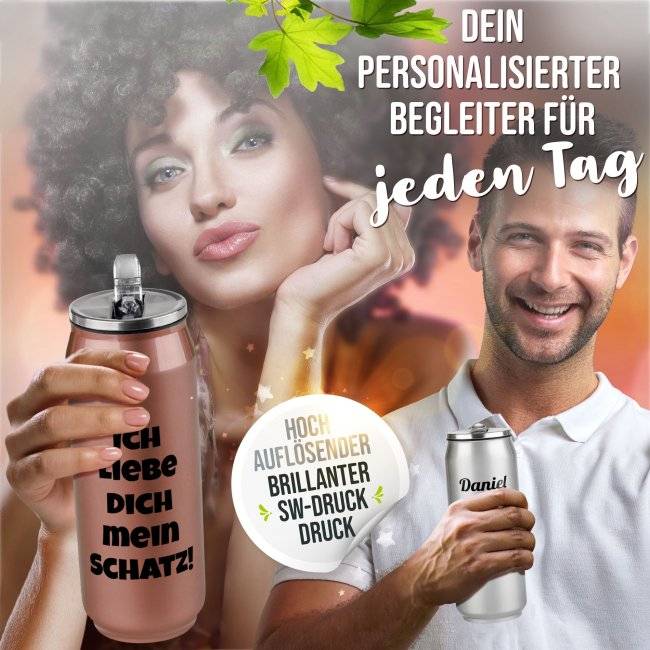 Tassendruck Edelstahl Cola-Dose mit Trinkhalm und Wunschtext - 4 Farben - 420 ml Kostenloser Versand international
