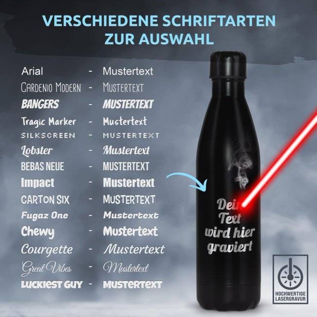 Tassendruck Edelstahl-Trinkflasche gravieren- schwarz matt - 750 ml 50% Rabatt für begrenzte Zeit