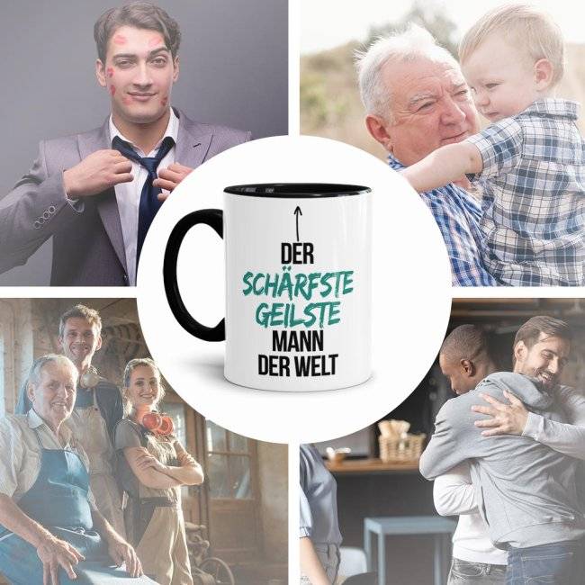 Tassendruck mit Spruch - Du bist der schärfste, geilste Mann der Welt - Innen & Henkel Schwarz Angebote