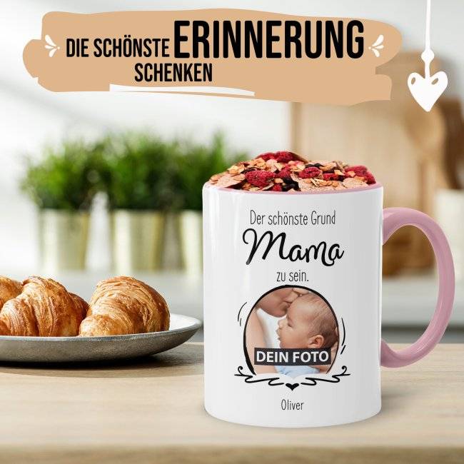 Tassendruck Familientasse für Frauen - Der schönste Grund - mit Foto und Name Günstiger Verkauf
