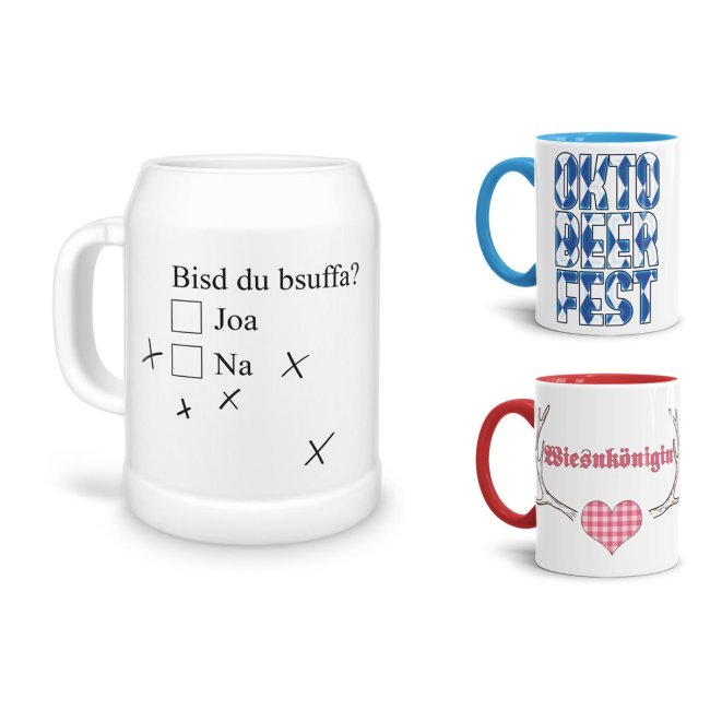 Tassendruck oder Bierkrug zum Oktoberfest