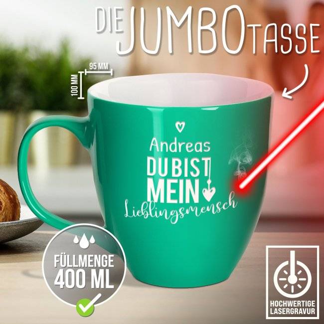 Tassendruck Hochglänzende Porzellantasse mit Gravur - XXL Jumbotasse - Lieblingsmensch - Glossy Effect Flash Sale