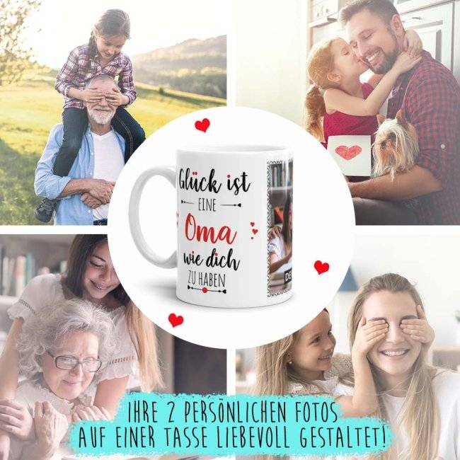 Tassendruck - Glück ist, eine Oma wie Dich zu haben - mit zwei Fotos - Weiß Exklusivangebot