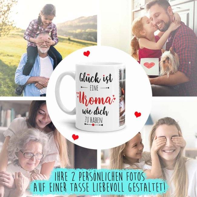 Tassendruck - Glück ist, eine Uroma wie Dich zu haben - mit zwei Fotos - Weiß Preisnachlass
