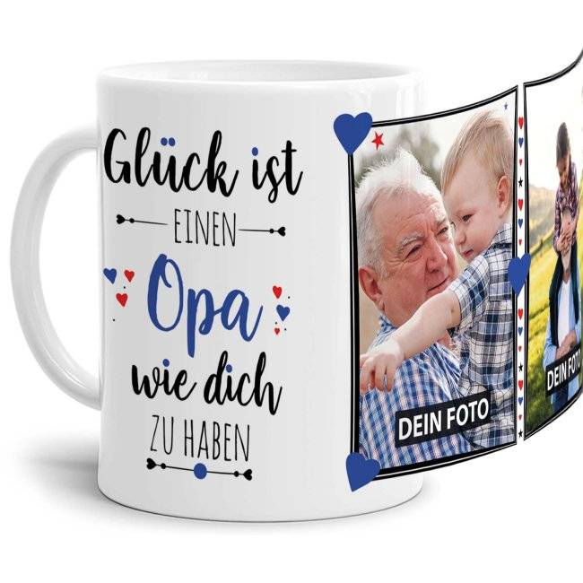 Tassendruck - Glück ist, einen Opa wie Dich zu haben - mit zwei Fotos - Weiß