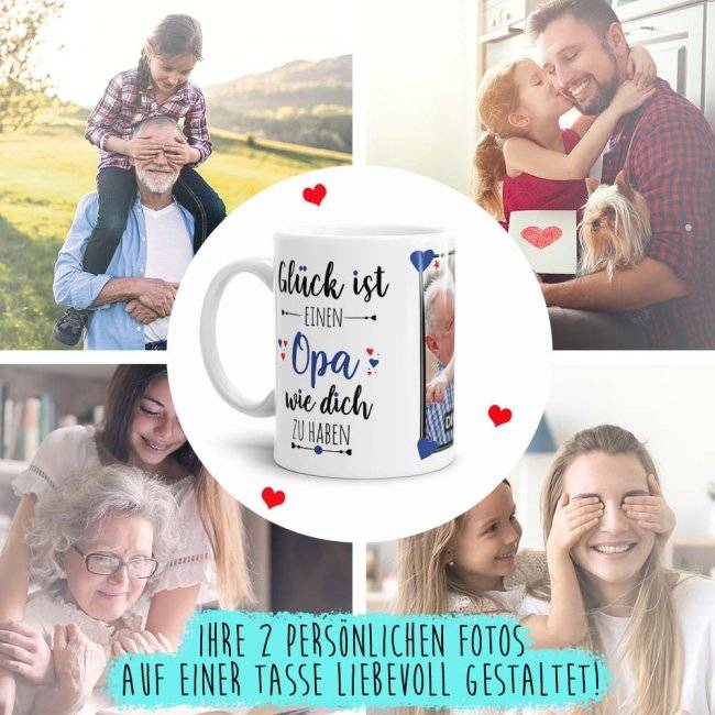 Tassendruck - Glück ist, einen Opa wie Dich zu haben - mit zwei Fotos - Weiß Saisonschlussverkauf