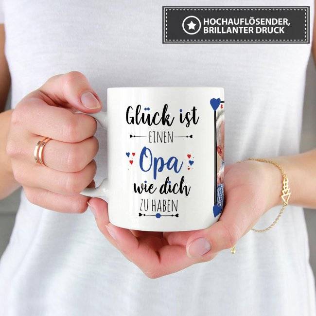 Tassendruck - Glück ist, einen Opa wie Dich zu haben - mit zwei Fotos - Weiß Saisonschlussverkauf