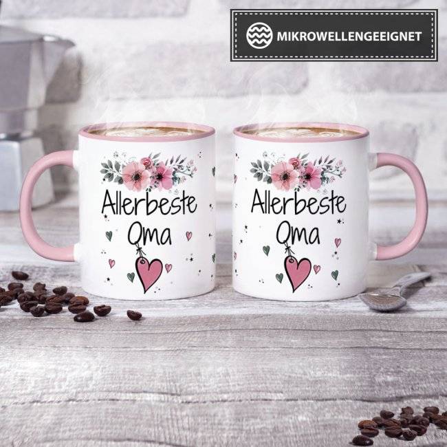 Tassendruck mit schönem Blumenmotiv - Allerbeste Oma - Innen & Henkel Rosa Cyber Monday