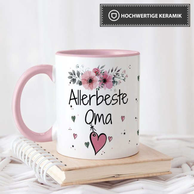 Tassendruck mit schönem Blumenmotiv - Allerbeste Oma - Innen & Henkel Rosa Cyber Monday