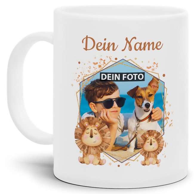 Tassendruck Plastiktasse mit Foto für Kinder - Löwe - mit Name personalisierbar - aus robustem Kunststoff