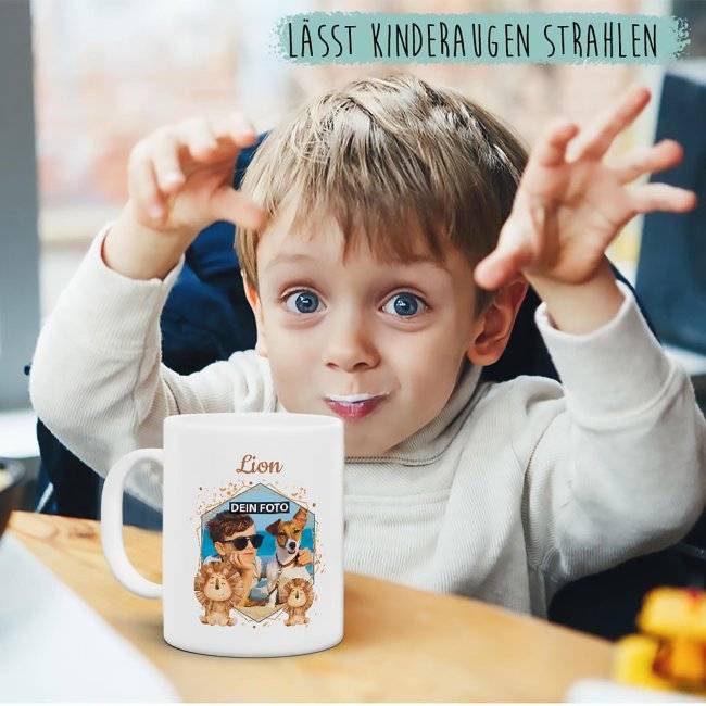 Tassendruck Plastiktasse mit Foto für Kinder - Löwe - mit Name personalisierbar - aus robustem Kunststoff Heißer Verkauf