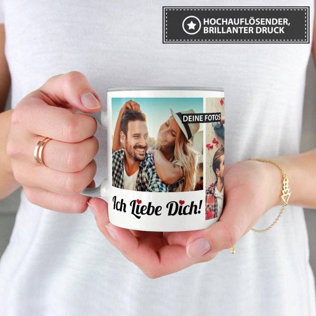 Tassendruck mit Fotocollage - Ich liebe Dich - für 4 Fotos Kauf eins, bekomm eins gratis