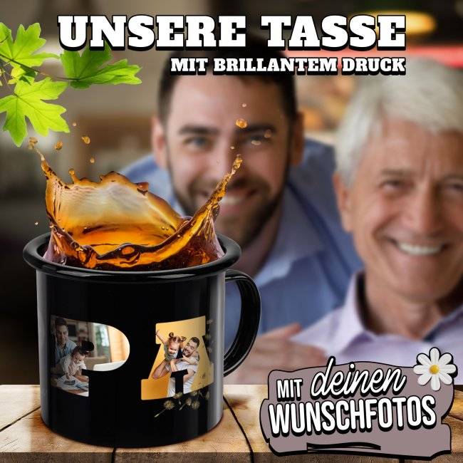 Tassendruck Emaille- schwarz - Papa - selbst gestalten mit Fotocollage für fünf Fotos Begrenzte Freigabe