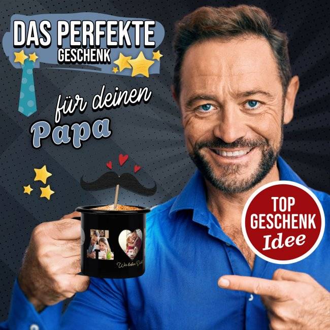 Tassendruck Emaille- schwarz - Papa - selbst gestalten mit Fotocollage für fünf Fotos Begrenzte Freigabe