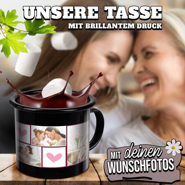 Tassendruck Emaille- schwarz für die beste Mama - mit drei Fotos Neueste Stile