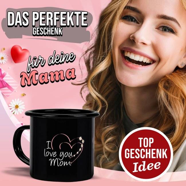 Tassendruck Emaille- schwarz für Mama - I love you - mit Foto bedruckt Bis zu 50% Rabatt