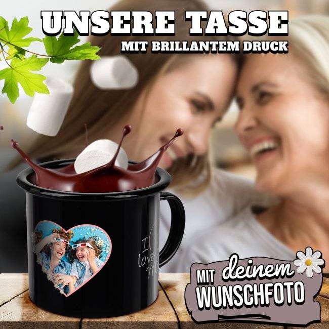 Tassendruck Emaille- schwarz für Mama - I love you - mit Foto bedruckt Bis zu 50% Rabatt