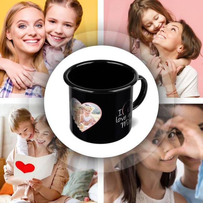 Tassendruck Emaille- schwarz für Mama - I love you - mit Foto bedruckt Bis zu 50% Rabatt