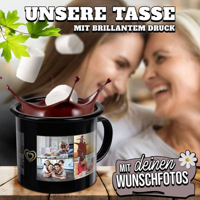 Tassendruck Schwarze Emaille- - mit Fotocollage für acht Fotos Nur für heute