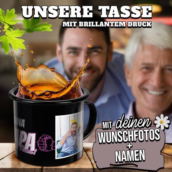 Tassendruck Schwarze Emaille- für Papa von der Tochter - Starkes Team - mit Name und Fotos Vierteljährliche Förderung