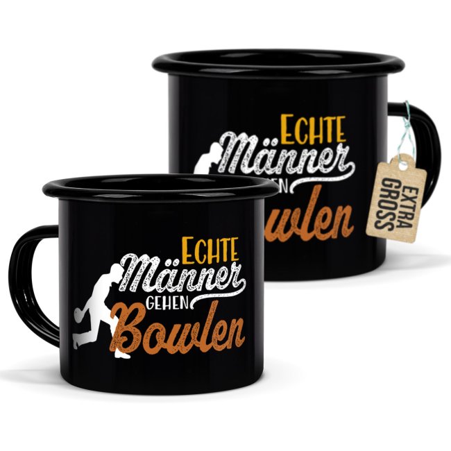 Tassendruck Schwarze Emaille- mit Spruch - Echte Männer gehen Bowlen Discount Store für neue Produkte