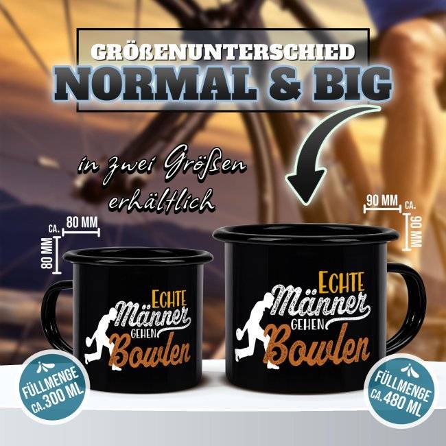 Tassendruck Schwarze Emaille- mit Spruch - Echte Männer gehen Bowlen Discount Store für neue Produkte