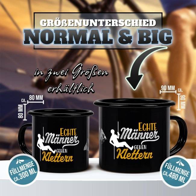 Tassendruck Schwarze Emaille- mit Spruch - Echte Männer gehen Klettern Super Rabatt