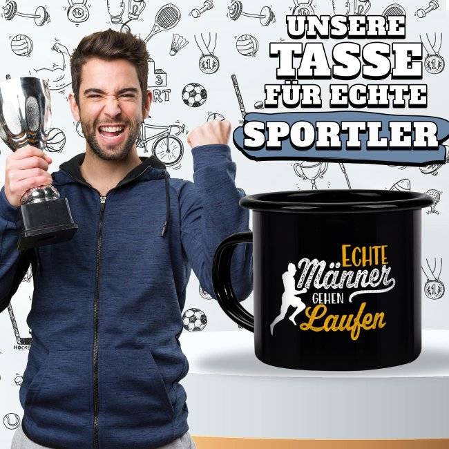 Tassendruck Schwarze Emaille- mit Spruch - Echte Männer gehen Laufen Riesige Rabatte