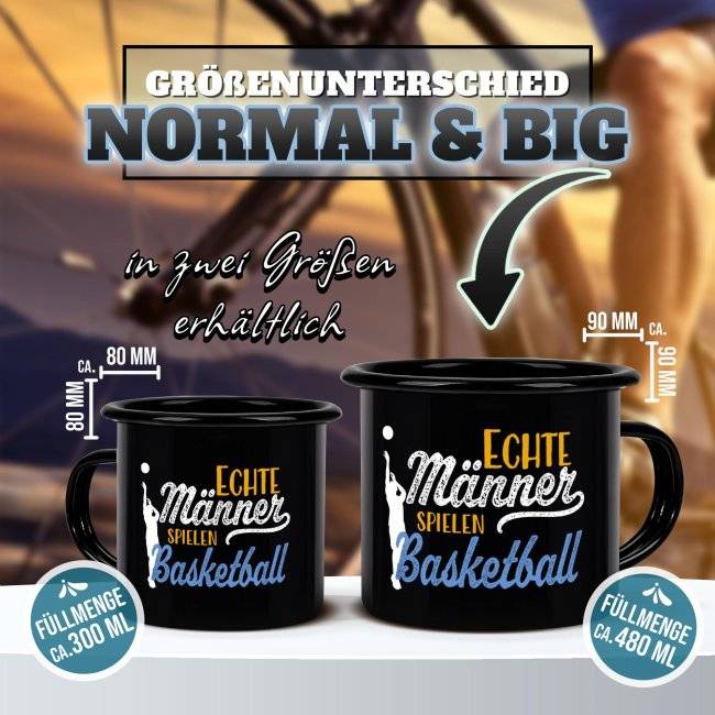 Tassendruck Schwarze Emaille- mit Spruch - Echte Männer spielen Basketball Kostenloser Versand international