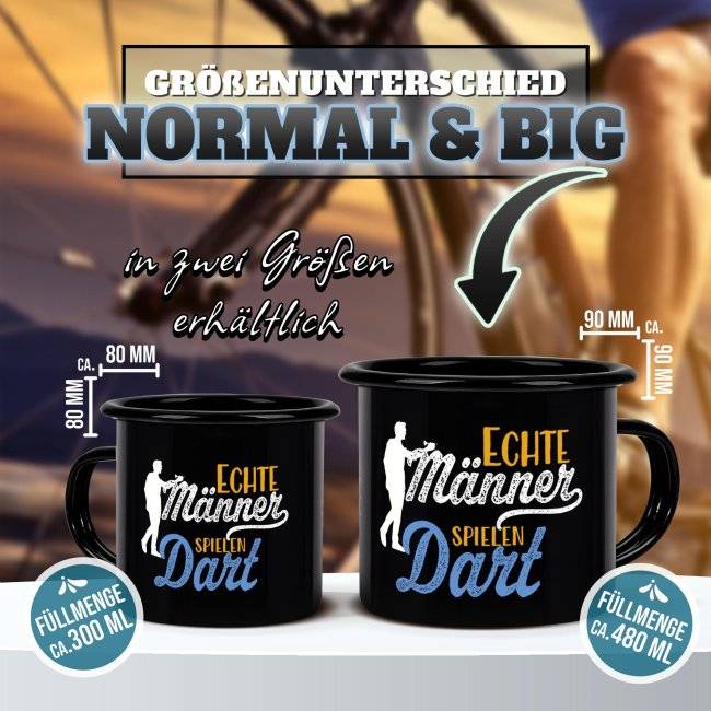 Tassendruck Schwarze Emaille- mit Spruch - Echte Männer spielen Dart Fabrikladen