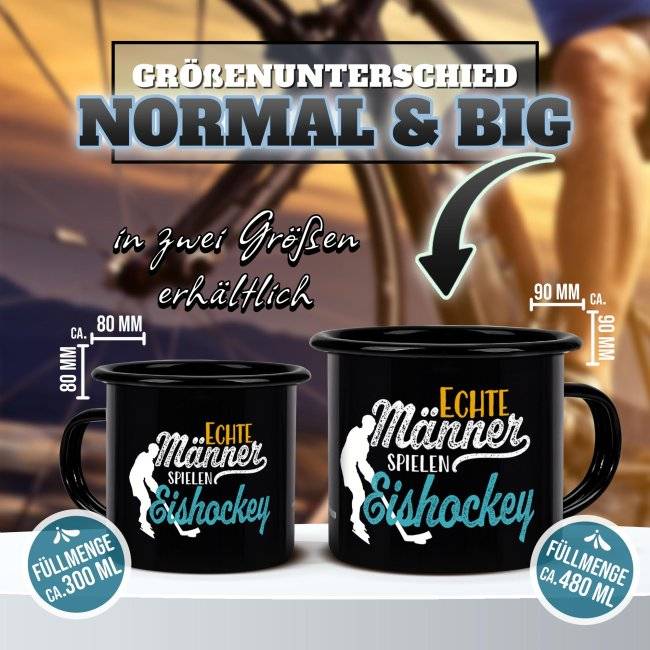 Tassendruck Schwarze Emaille- mit Spruch - Echte Männer spielen Eishockey Begrenzt auf 3 Tage