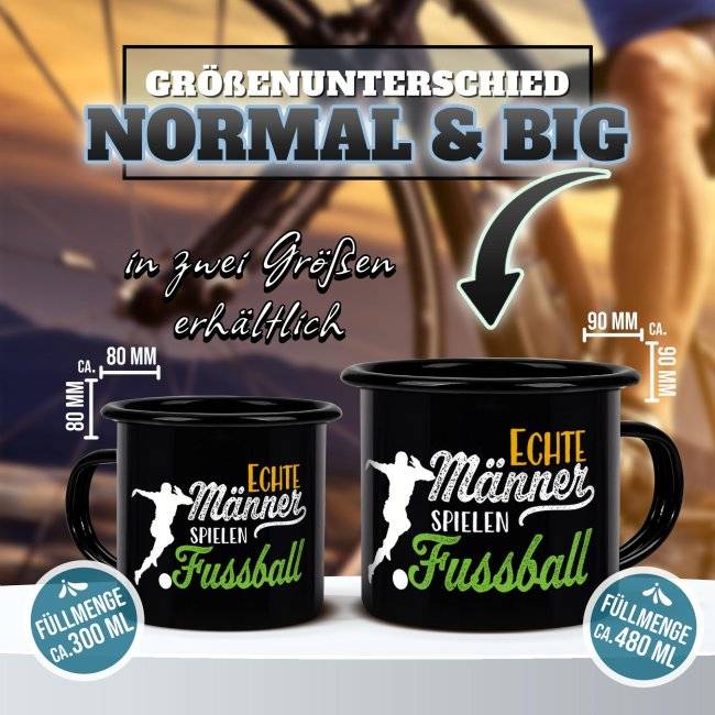 Tassendruck Schwarze Emaille- mit Spruch - Echte Männer spielen Fußball Speichern exportieren