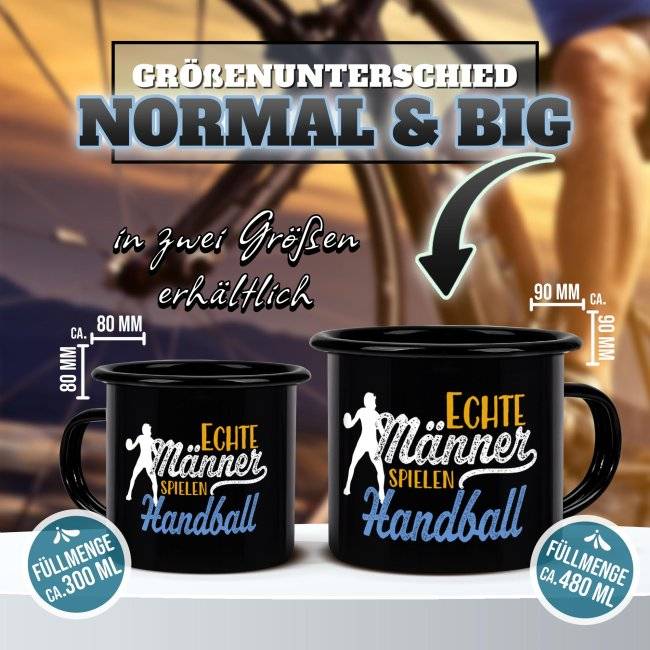 Tassendruck Schwarze Emaille- mit Spruch - Echte Männer spielen Handball Black Friday Preise