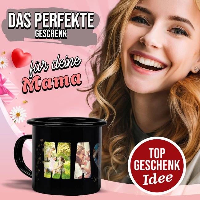 Tassendruck Schwarze aus Emaille - Wir lieben dich, Mama - mit 5 Fotos 50% Rabatt für begrenzte Zeit
