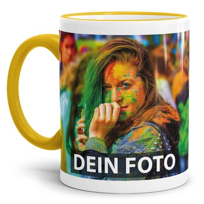 Tassendruck Fototasse Rand/Henkel gelb im Angebot