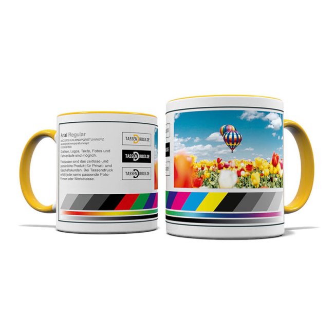Tassendruck Fototasse Rand/Henkel gelb im Angebot