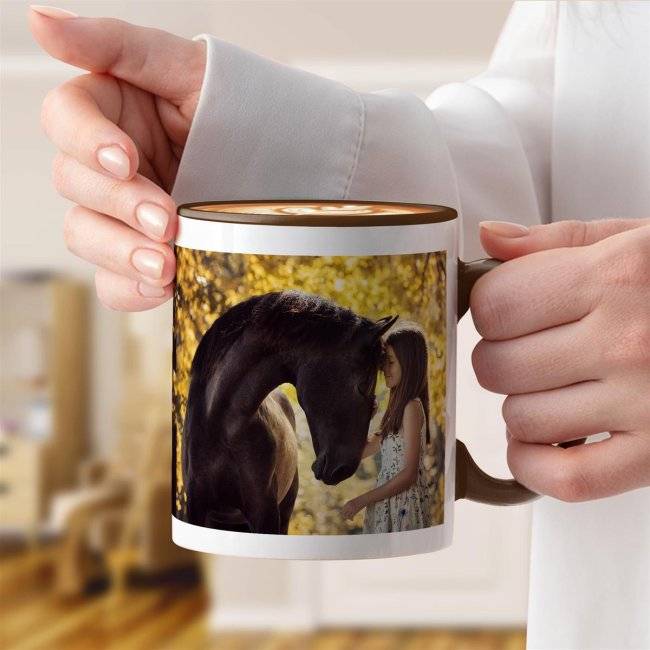 Tassendruck Fototasse innen/Henkel braun Blitzangebot