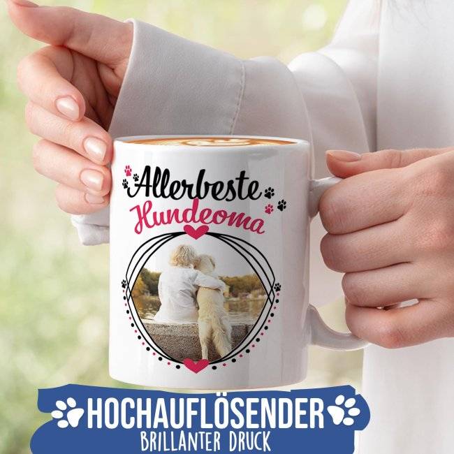 Tassendruck mit Spruch - Allerbeste Hundeoma - mit Foto gestalten Super Sparpreis