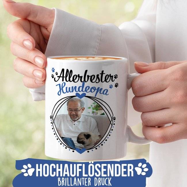 Tassendruck mit Spruch - Allerbester Hundeopa - mit Foto gestalten Kostenlose Rückgabe