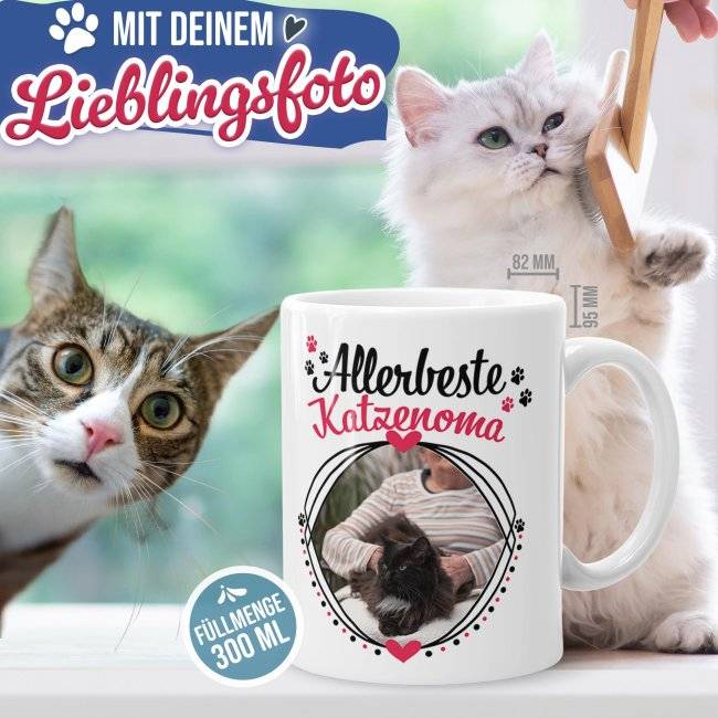 Tassendruck mit Spruch - Allerbeste Katzenoma - mit Foto gestalten Begrenzte Freigabe