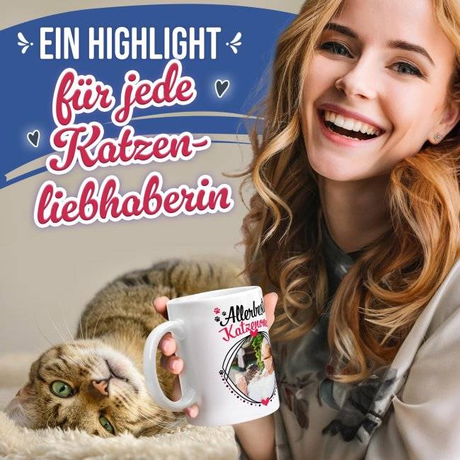 Tassendruck mit Spruch - Allerbeste Katzenoma - mit Foto gestalten Begrenzte Freigabe