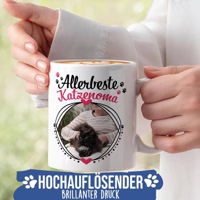 Tassendruck mit Spruch - Allerbeste Katzenoma - mit Foto gestalten Begrenzte Freigabe
