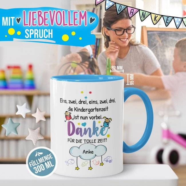 Tassendruck Personalisierbare für Erzieher - Eins, Zwei, Drei - Danke für die tolle Zeit - mit Name Bis zu 50% Rabatt
