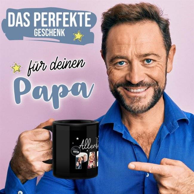 Tassendruck Schwarze - Allerbester Papa oder Opa - hochglänzend - mit 3 oder 4 Fotos gestalten Bis zu 55% Rabatt
