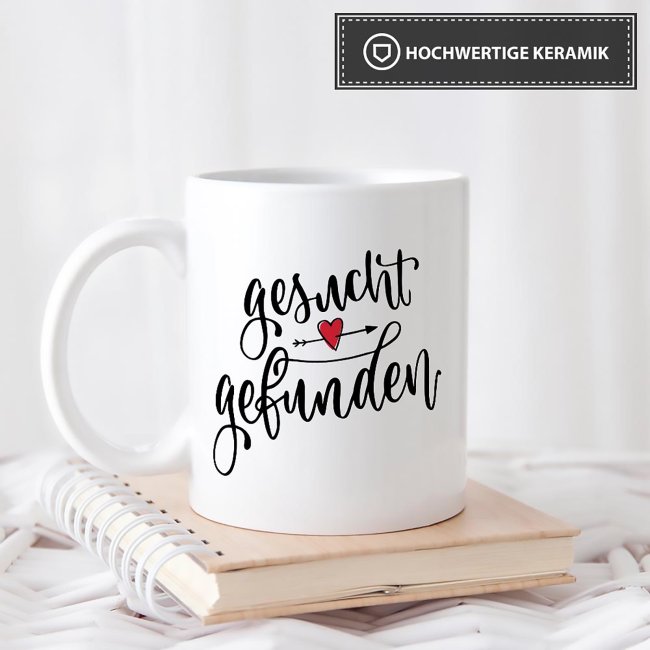 Tassendruck mit Spruch - Gesucht Gefunden - mit Foto & Name Im Verkauf