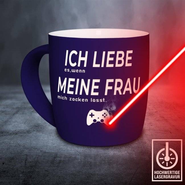 Tassendruck Tassen mit Lasergravur - Ich liebe meine Frau, zocken Online