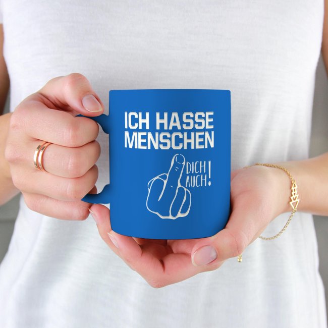 Tassendruck Neon mit Gravur - Ich hasse Menschen Outlet