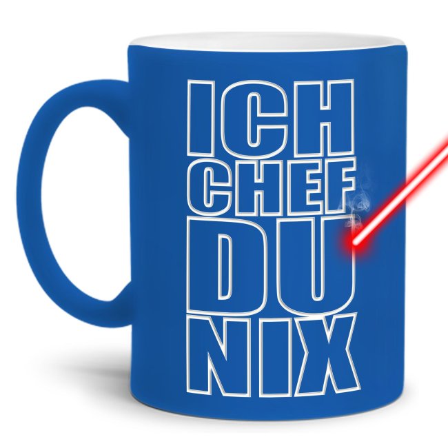 Tassendruck Neon mit Gravur - Ich Chef, du nix