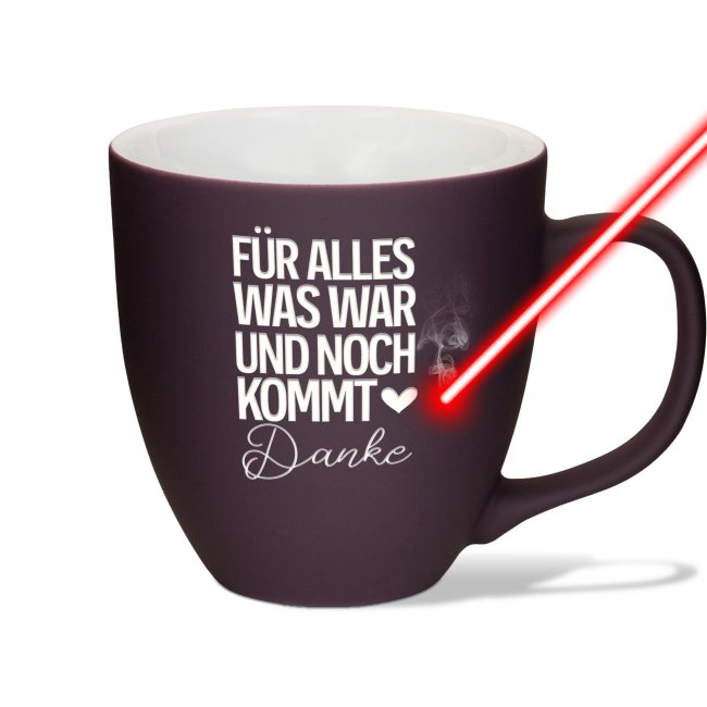 Tassendruck Samtig-matte Porzellantasse mit Gravur - XXL Jumbotasse - Danke - Softtouch-Effekt