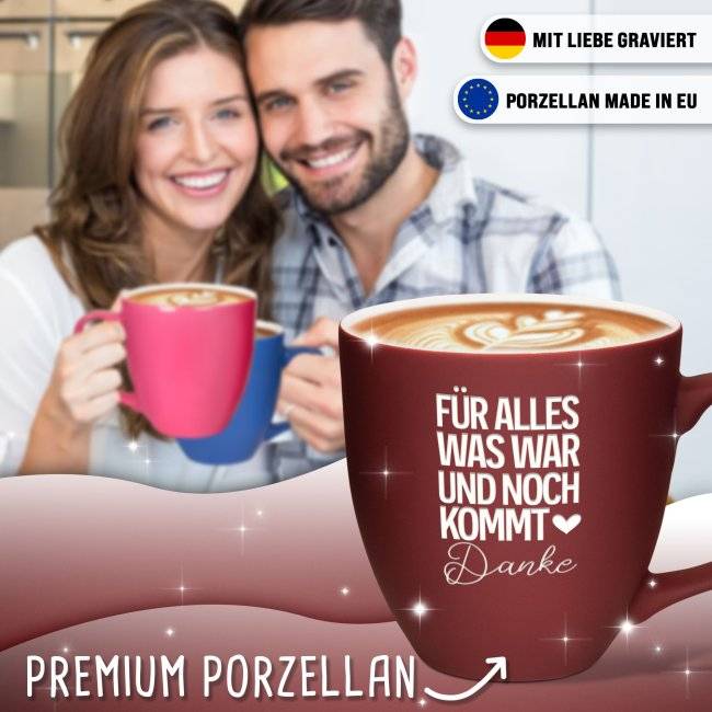 Tassendruck Samtig-matte Porzellantasse mit Gravur - XXL Jumbotasse - Danke - Softtouch-Effekt Kostenloser Versand